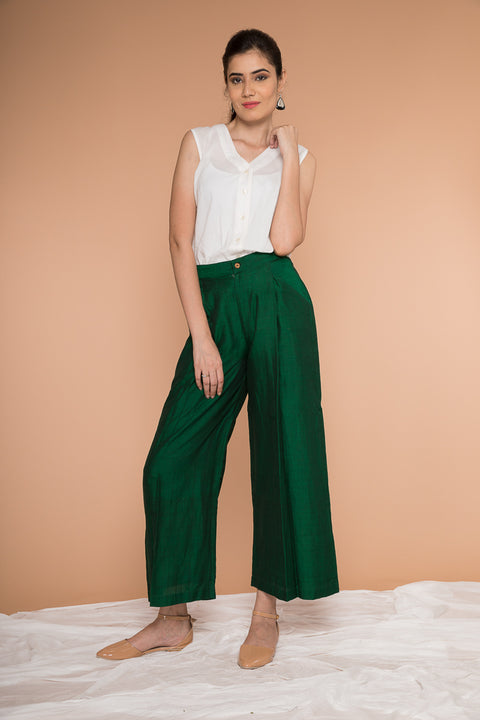 Front pleated straight pants in handwoven Sambalpur cotton