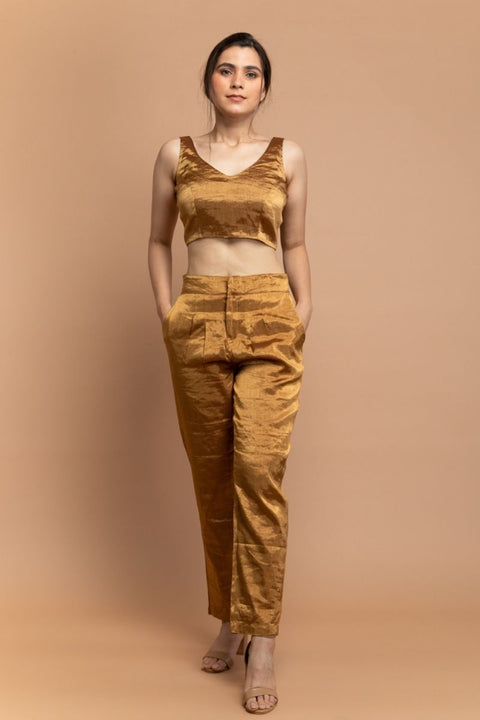 Gold Zari Straight Pants in Handwoven Fabric