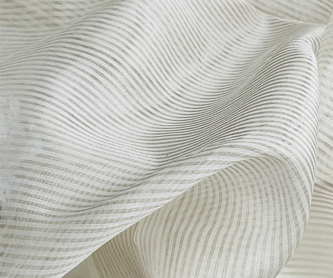 Handwoven Chanderi Fabric in Ivory with Silver Zari Stripes