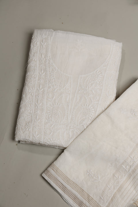 Hand- embroidered Mul Chanderi Chikankari Kurta and Dupatta (Set of 2)- Unstitched