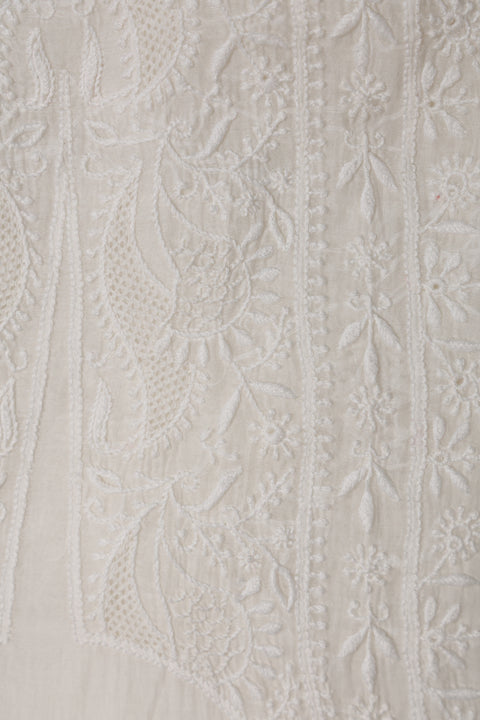 Hand- embroidered Mul Chanderi Chikankari Kurta and Dupatta (Set of 2)- Unstitched