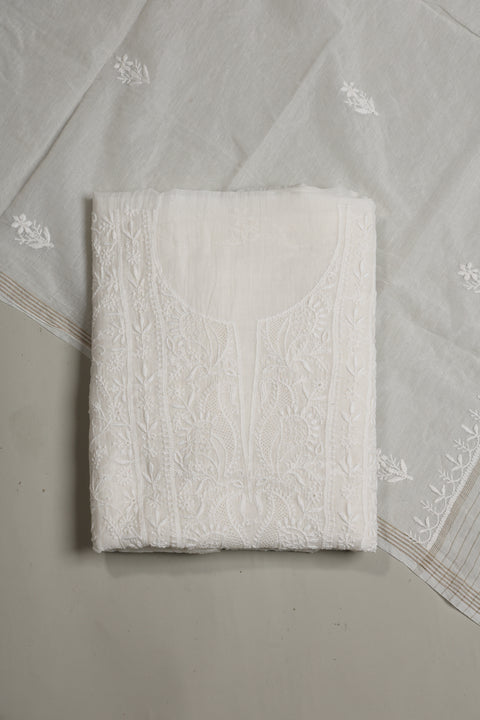 Hand- embroidered Mul Chanderi Chikankari Kurta and Dupatta (Set of 2)- Unstitched