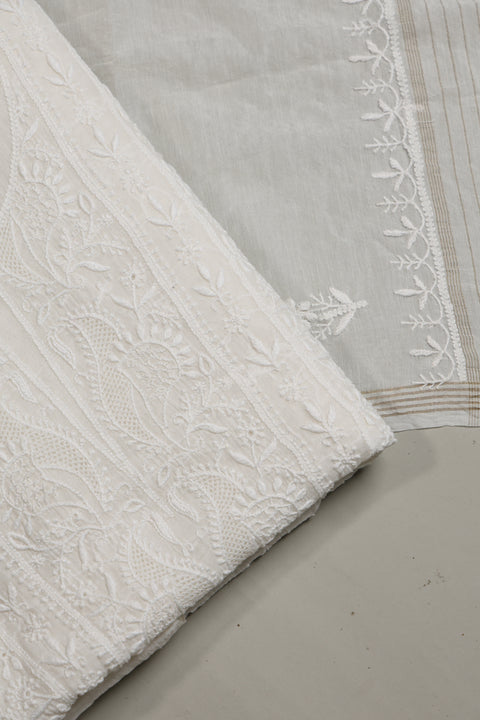 Hand- embroidered Mul Chanderi Chikankari Kurta and Dupatta (Set of 2)- Unstitched