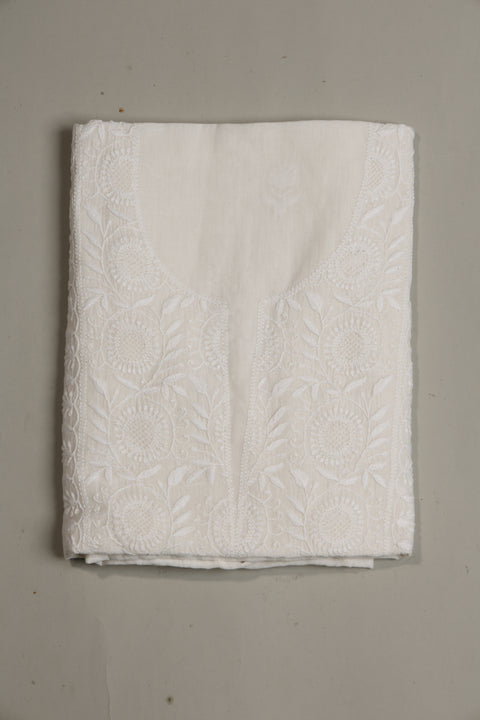 Mul Chanderi Chikankari Kurta with Hand-embroidered Yoke and Dupatta (Set of 2)- Unstitched