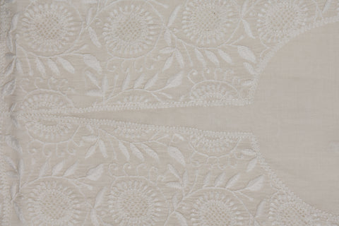 Mul Chanderi Chikankari Kurta with Hand-embroidered Yoke and Dupatta (Set of 2)- Unstitched