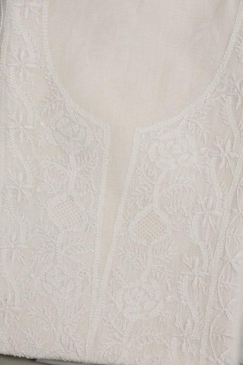 Mul Chanderi Chikankari Kurta with Hand-embroidered Yoke and Dupatta (Set of 2)- Unstitched