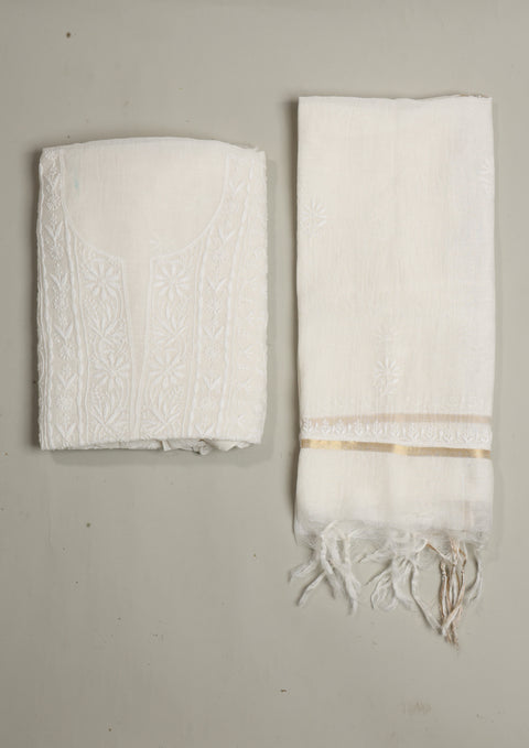 Hand- embroidered Mul Chanderi Chikankari Kurta and Dupatta (Set of 2)- Unstitched