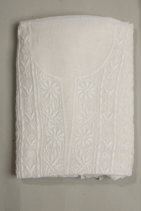 Hand- embroidered Mul Chanderi Chikankari Kurta and Dupatta (Set of 2)- Unstitched