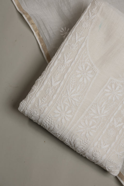 Hand- embroidered Mul Chanderi Chikankari Kurta and Dupatta (Set of 2)- Unstitched
