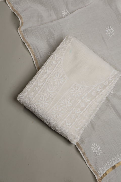 Hand- embroidered Mul Chanderi Chikankari Kurta and Dupatta (Set of 2)- Unstitched