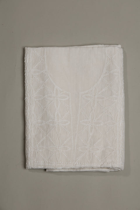 Mul Chanderi Chikankari Kurta with Hand-embroidered Yoke and Dupatta (Set of 2)- Unstitched