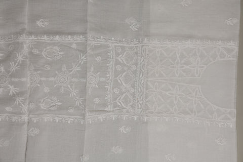 Mul Chanderi Chikankari Kurta with Hand-embroidered Yoke and Dupatta (Set of 2)- Unstitched