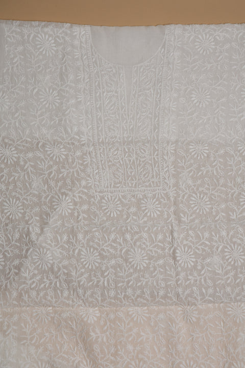 Hand- embroidered Mul Chanderi Chikankari Kurta and Dupatta (Set of 2)- Unstitched