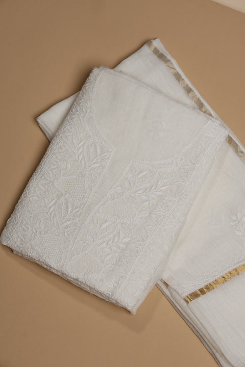 Hand- embroidered Mul Chanderi Chikankari Kurta and Dupatta (Set of 2)- Unstitched