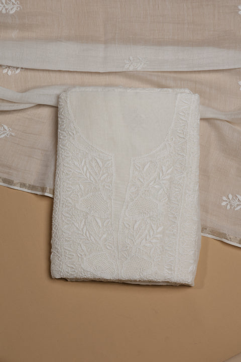 Hand- embroidered Mul Chanderi Chikankari Kurta and Dupatta (Set of 2)- Unstitched