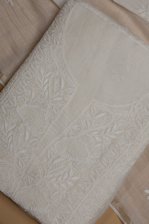 Hand- embroidered Mul Chanderi Chikankari Kurta and Dupatta (Set of 2)- Unstitched