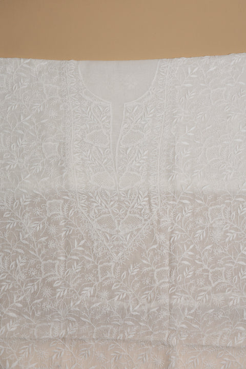 Hand- embroidered Mul Chanderi Chikankari Kurta and Dupatta (Set of 2)- Unstitched