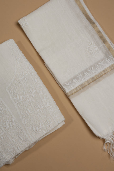 Hand- embroidered Mul Chanderi Chikankari Kurta and Dupatta (Set of 2)- Unstitched