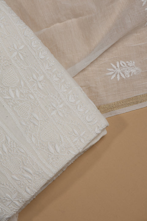 Hand- embroidered Mul Chanderi Chikankari Kurta and Dupatta (Set of 2)- Unstitched
