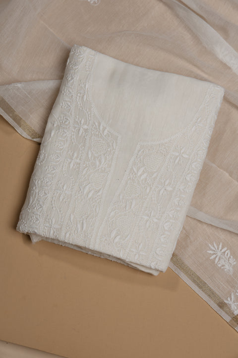 Hand- embroidered Mul Chanderi Chikankari Kurta and Dupatta (Set of 2)- Unstitched