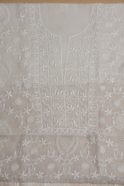 Hand- embroidered Mul Chanderi Chikankari Kurta and Dupatta (Set of 2)- Unstitched
