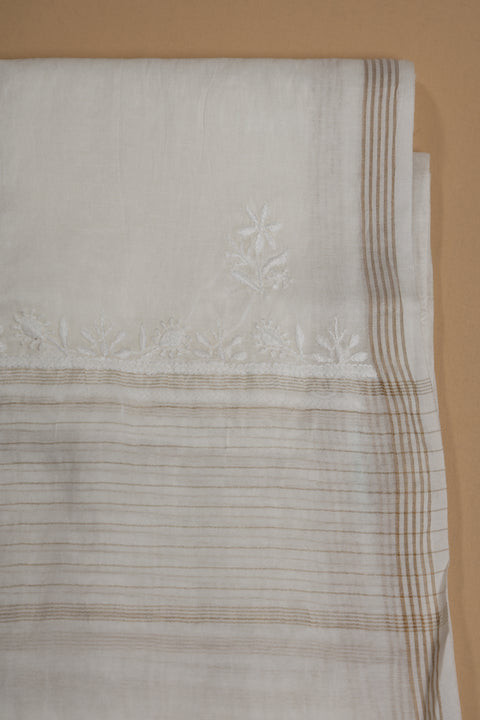 Hand- embroidered Mul Chanderi Chikankari Kurta and Dupatta (Set of 2)- Unstitched