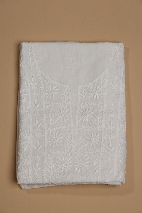 Hand- embroidered Mul Chanderi Chikankari Kurta and Dupatta (Set of 2)- Unstitched