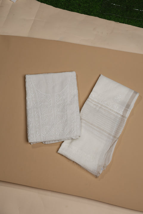 Hand- embroidered Mul Chanderi Chikankari Kurta and Dupatta (Set of 2)- Unstitched