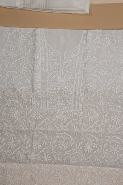 Hand- embroidered Mul Chanderi Chikankari Kurta and Dupatta (Set of 2)- Unstitched