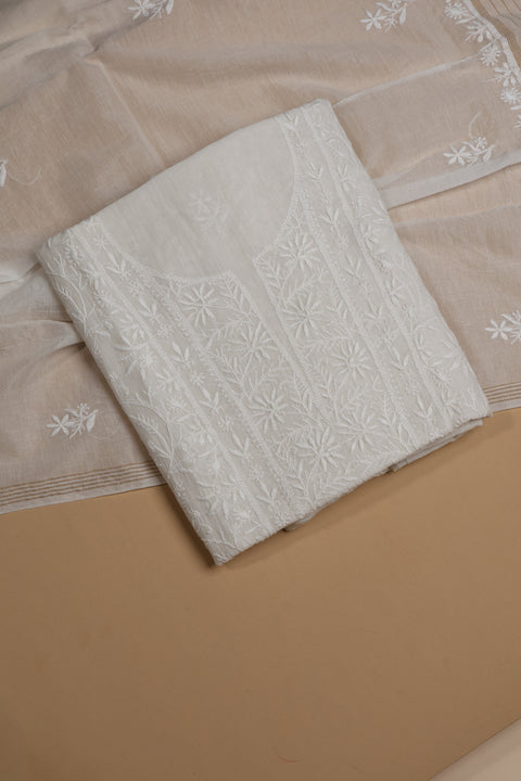 Hand- embroidered Mul Chanderi Chikankari Kurta and Dupatta (Set of 2)- Unstitched