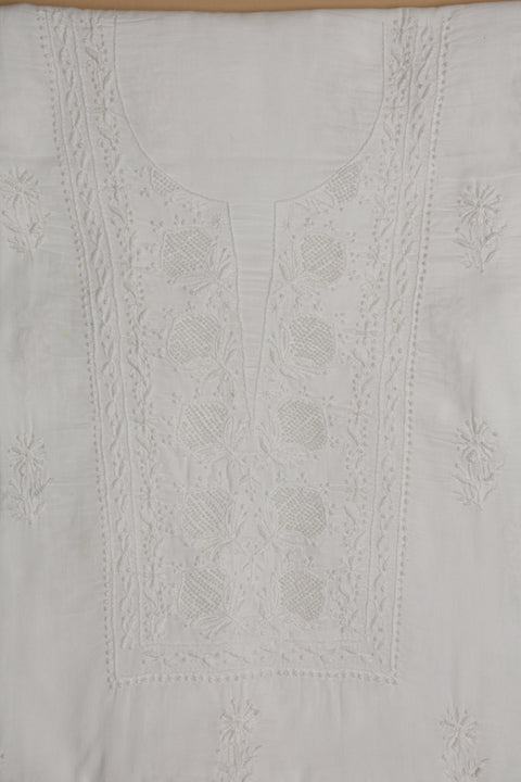 Handcrafted White Chikankari Cotton Kurta and Dupatta (Set of 2)- Unstitched