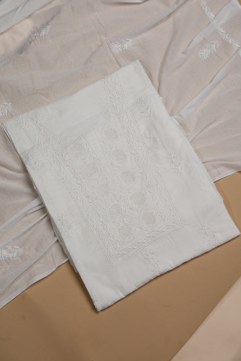 Handcrafted White Chikankari Cotton Kurta and Dupatta (Set of 2)- Unstitched