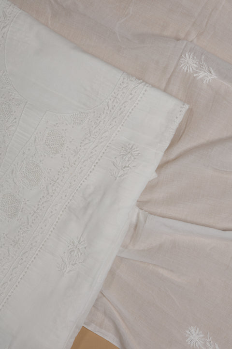 Handcrafted White Chikankari Cotton Kurta and Dupatta (Set of 2)- Unstitched