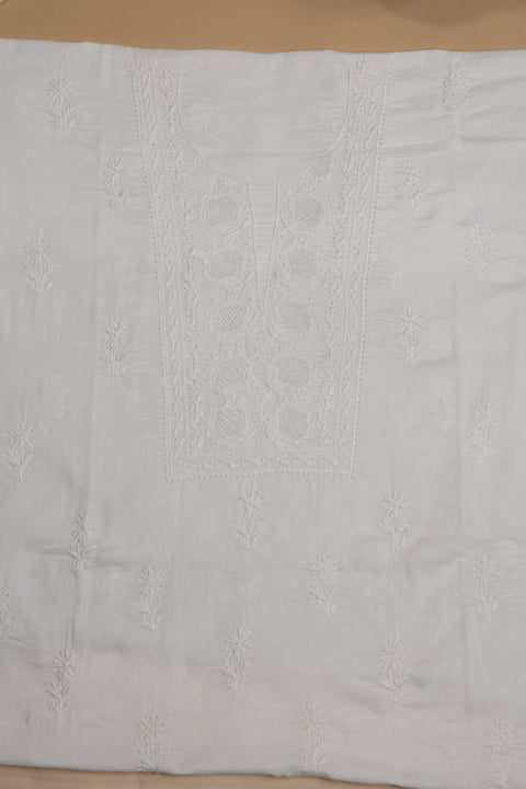 Handcrafted White Chikankari Cotton Kurta and Dupatta (Set of 2)- Unstitched