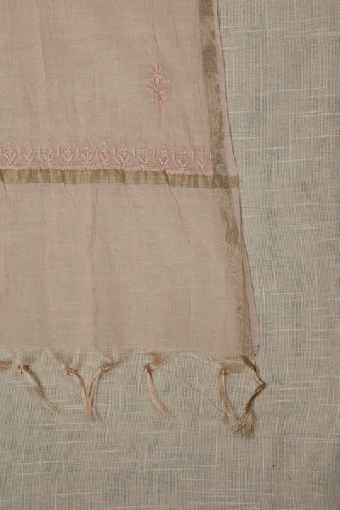 Hand-embroidered Beige Chikankari Kurta with Zari Border Dupatta (Set of 2)- Unstitched