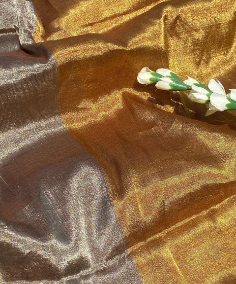 Handwoven Zari Fabric in Gold & Copper (Handloom)