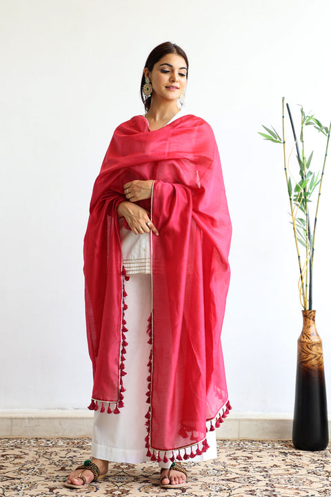 Fuchsia Chanderi Dupatta with Tassel details