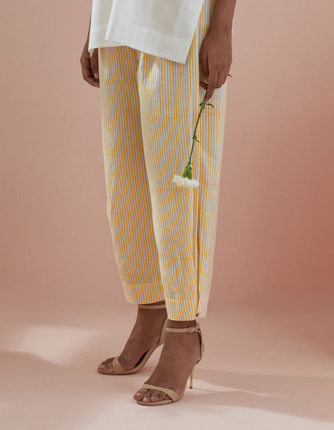 Handcraft Cotton Tunic with Stylized Pinstripe Pants – Co-ordinate Set of 2 | Vinusto

