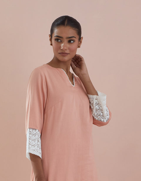 Order Solid Cotton Glaze Kurta with Dhoti Salwar in Peach (Set of 2) - By Vinusto 
