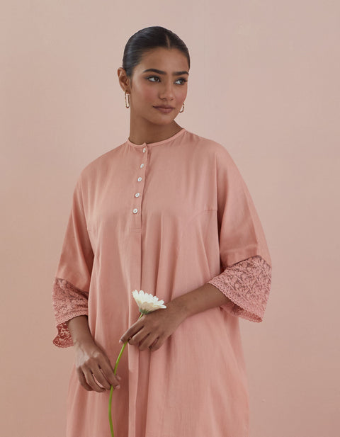 Buy Kaftan Style Kurta with Dhoti Salwar in Peach (Set of 2) - Vinusto
