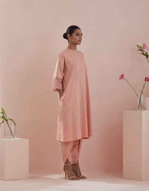 100% authentic Kaftan Style Kurta with Dhoti Salwar in Peach (Set of 2) - Vinusto
