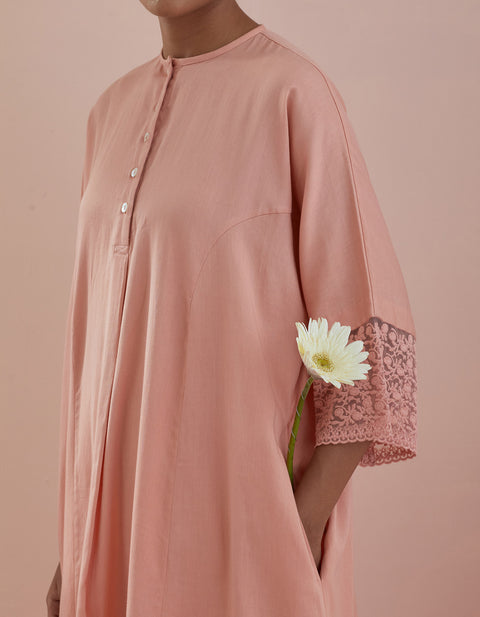 Luxury Kaftan Style Kurta with Dhoti Salwar in Peach (Set of 2) - Vinusto
