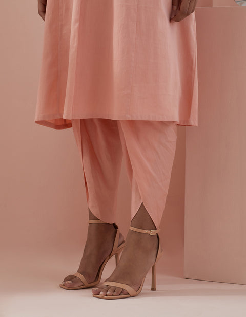 Designer Kaftan Style Kurta in Peach with Dhoti Salwar - By Vinusto