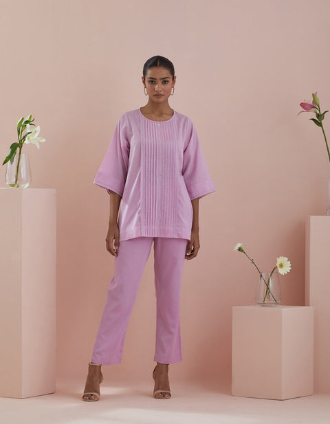 Shop Pink Short Kurti with Pants in Cotton – Co-ordinate Set of 2 | Vinusto

