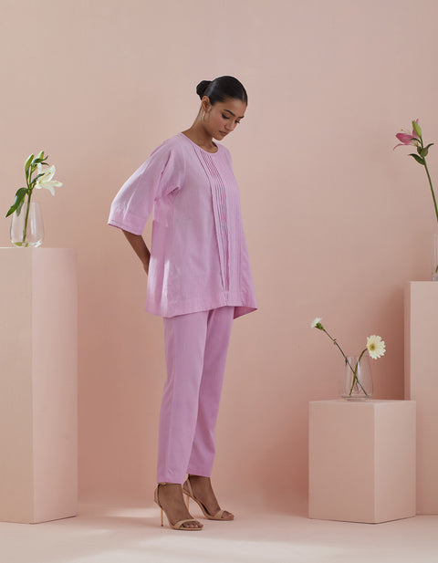 Luxury Pink Short Kurti with Pants in Cotton – Co-ordinate Set of 2 | Vinusto


