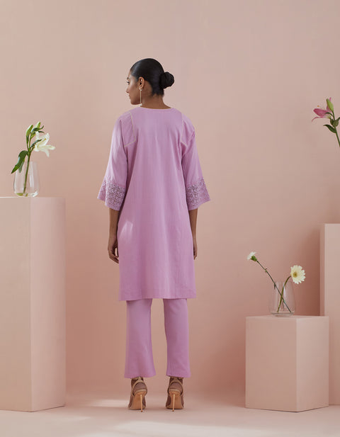 Designer Kaftan Style Kurta in Peach with Dhoti Salwar - By Vinusto