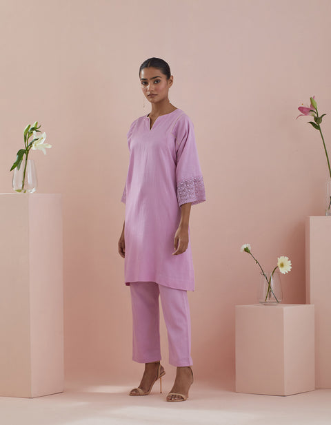 Order Co-ordinate Set- Pink Cotton Kalidar Kurta with Pants (Set of 2) - By Vinusto