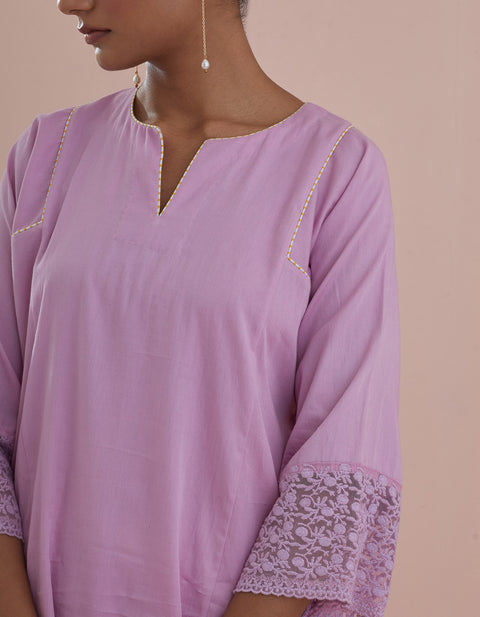 luxury Co-ordinate Set- Pink Cotton Kalidar Kurta with Pants (Set of 2) - By Vinusto