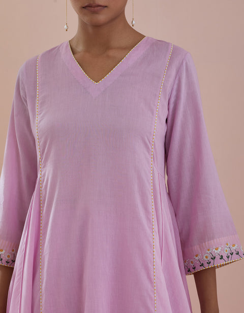 Luxury Embroidered Anarkali with Pants in Pink Cotton(Set of 2) - By Vinusto
