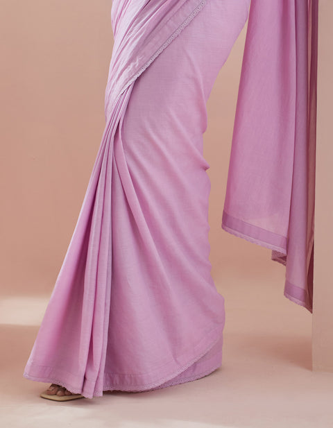 Designer Co-Ord Set- Pin Tuck Saree With White Blouse In Cotton (Set Of 2) - By Vinusto